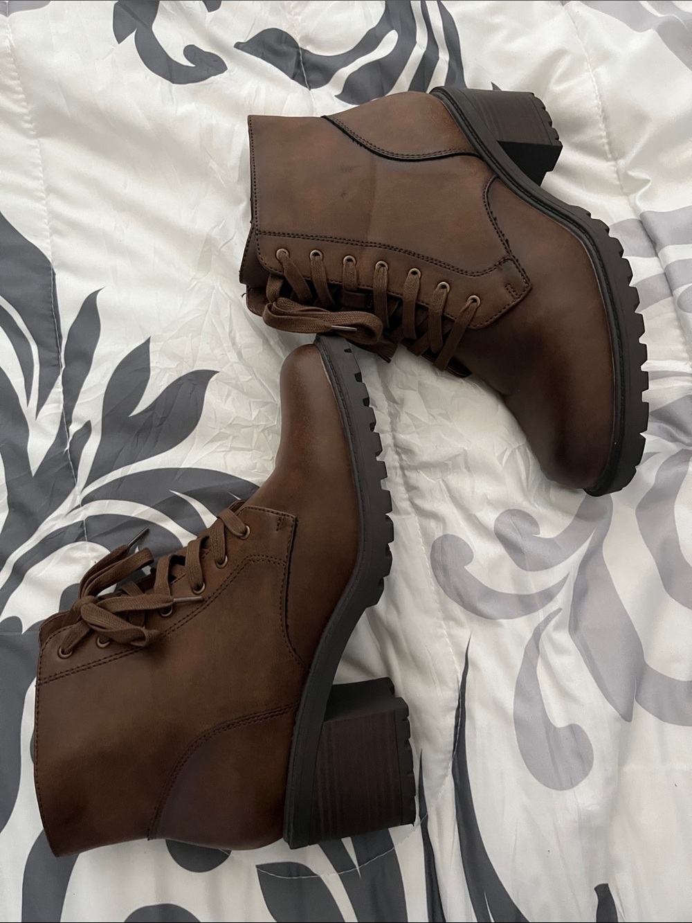 Frye Brown Leather Lace-Up Heeled Boots